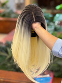 کلاه گیس وارداتی فرق متحرک کف پوستی رنگ امبره مشکی بلوند